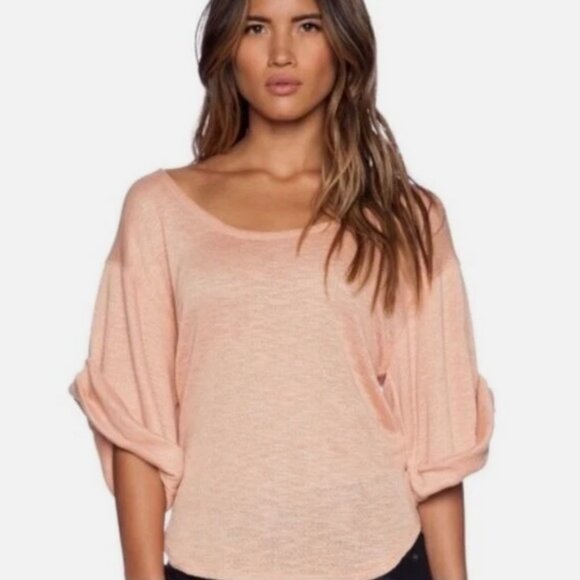 Free People FP Beach Nani Top Marled Peach Orange Rolled Sleeve Slouchy Large - Picture 1 of 7